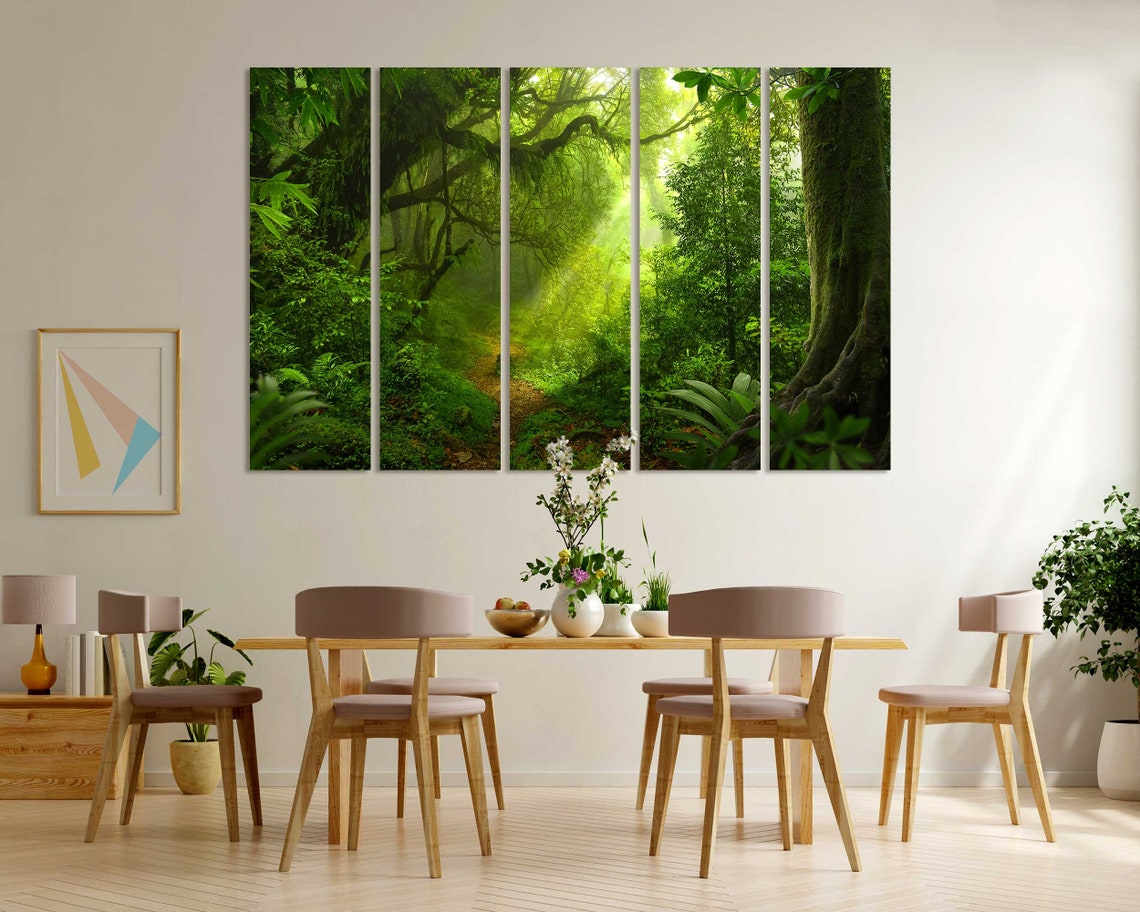 Lush Green Jungle Forest Path Sun Rays Tropical 3 Panel Wall Art - Image 6