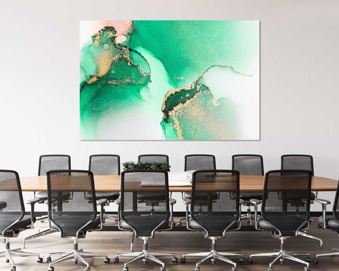 Emerald Green Gold Alcohol Ink Abstract Cloud Swirls Art Poster - Image 4