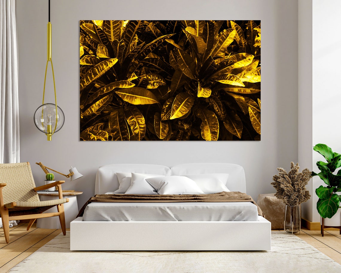 Golden Yellow Tropical Tree Leaves Closeup Botanical Wall Art - Image 6