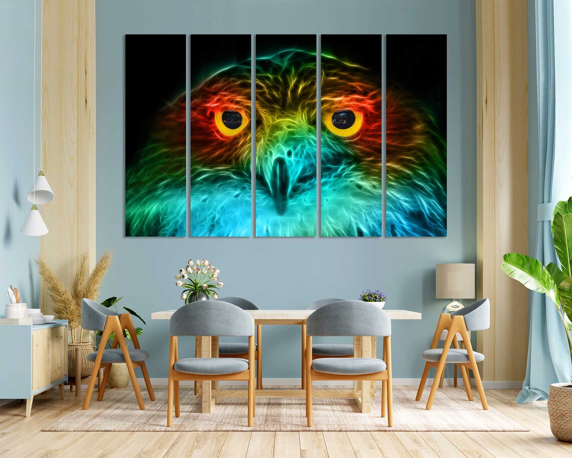 Colorful Fractal Owl Face Abstract Neon Eyes Bird Wall Art Poster - Image 3