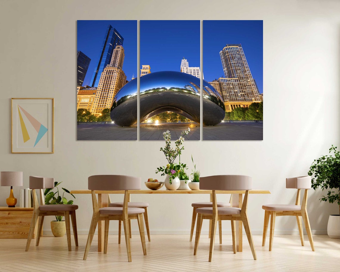Chicago Cloud Gate Bean Night Lights City Skyline Travel Poster - Image 6