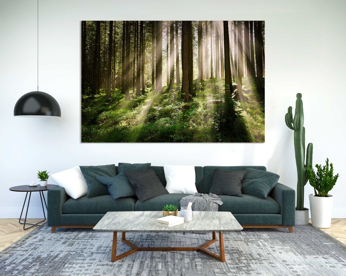 Sunlight Rays Through Tall Forest Trees Three Panel Nature Poster - Image 2