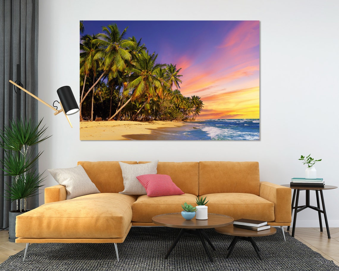 Tropical Palm Trees Sunset Beach Golden Sand Ocean Waves Travel Poster - Image 5
