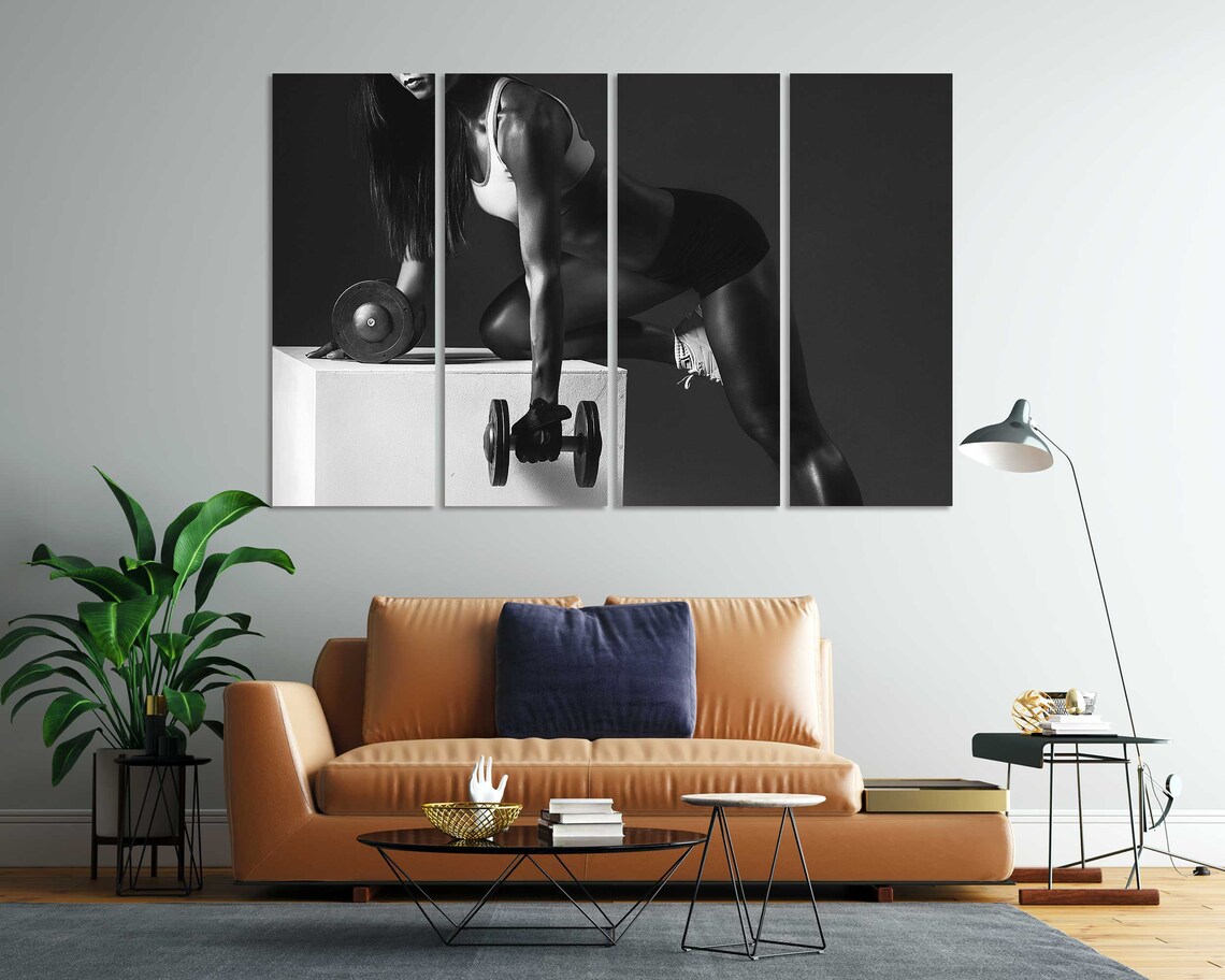 Black White Fitness Woman Dumbbells Workout Gym Motivation Wall Art Poster - Image 8
