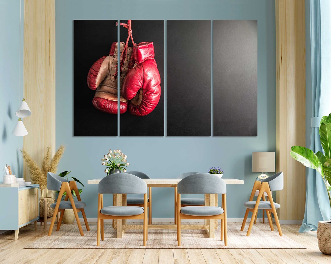 Red Boxing Gloves Hanging Black Background Sports Fighter Wall Decor Poster - Image 3