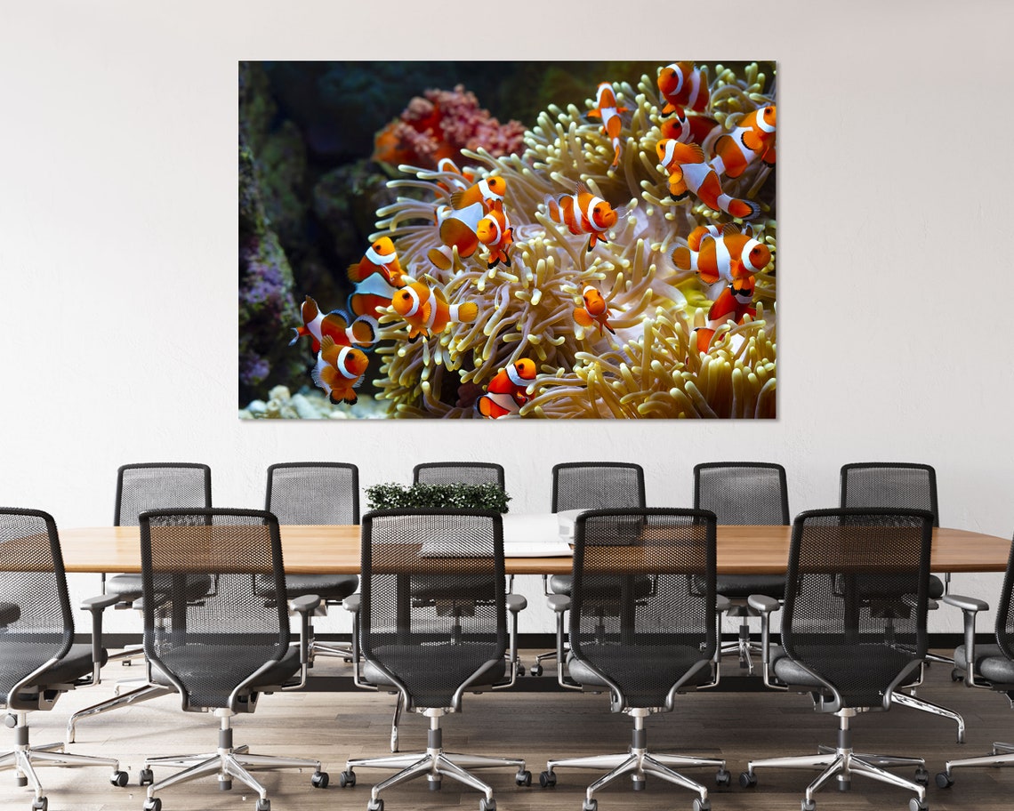 Clownfish Swimming in Sea Anemone Colorful Coral Reef Wall Art Print - Image 4