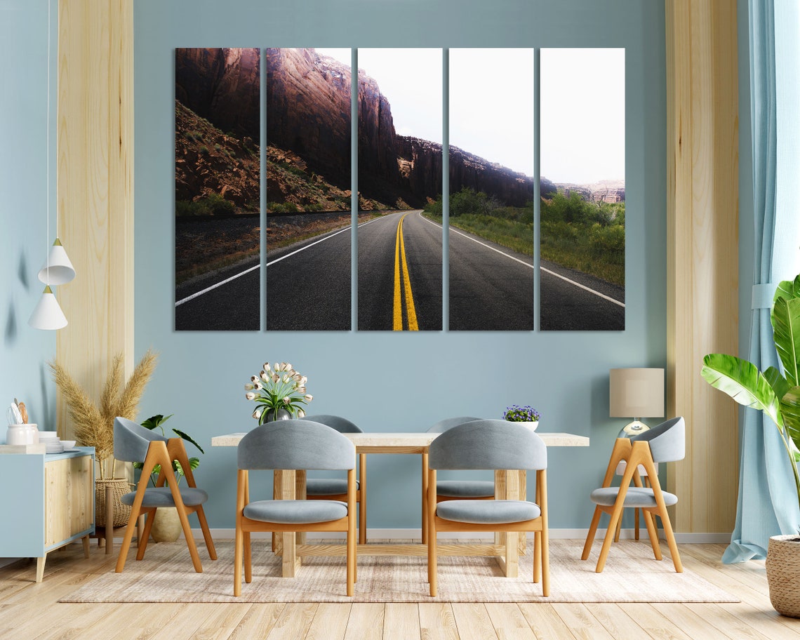 Empty Desert Highway Through Red Rock Canyon Cliffs Travel Poster - Image 3