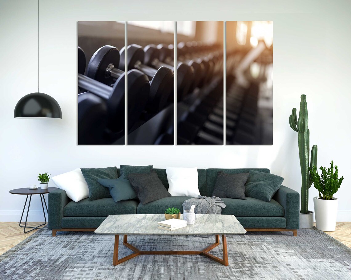 Dumbbells Row On Gym Rack Warm Light Fitness Motivation Poster - Image 2