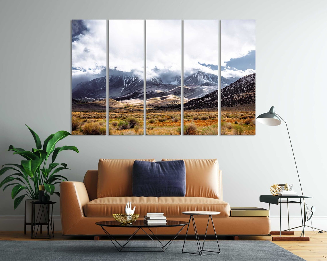 Cloudy Mountains Golden Valley Landscape Triptych Nature Travel Poster - Image 5