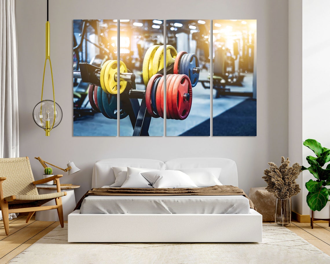 Colorful Weight Plates On Barbell Rack In Modern Gym Wall Art - Image 4