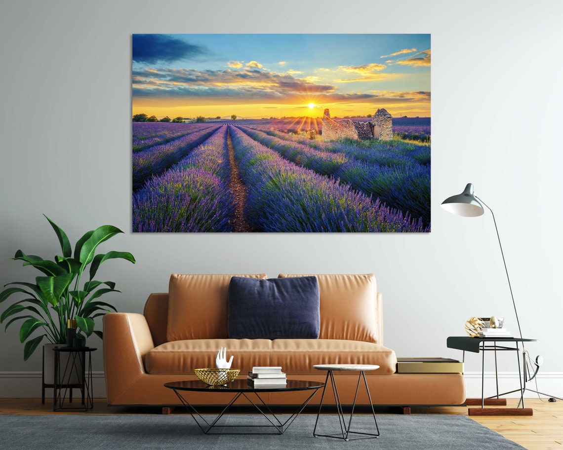 Provence Lavender Fields Sunset Stone Hut Purple Rows Travel Poster - Image 7