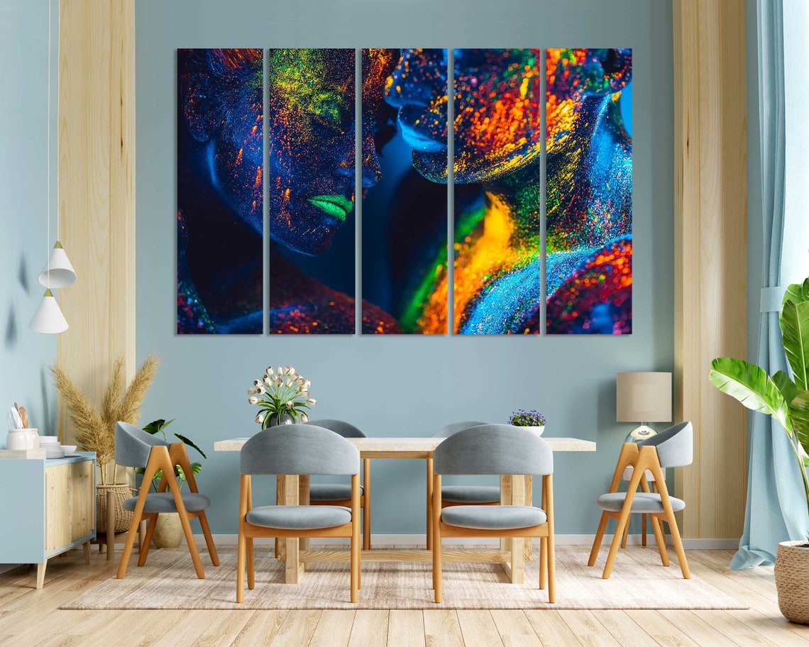 Neon UV Glow Body Paint Faces Vibrant Abstract Colorful Wall Art Print - Image 3