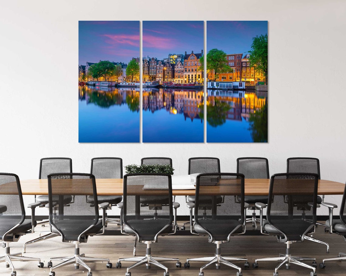 Amsterdam Canal Houses At Twilight Blue Hour Water Reflection Poster - Image 5