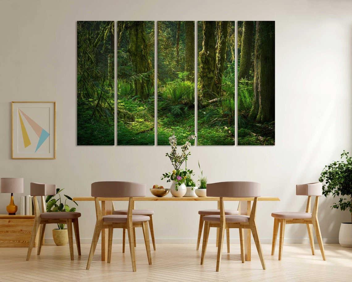 Lush Green Tropical Forest Sunlight Through Mossy Trees Wall Art - Image 6