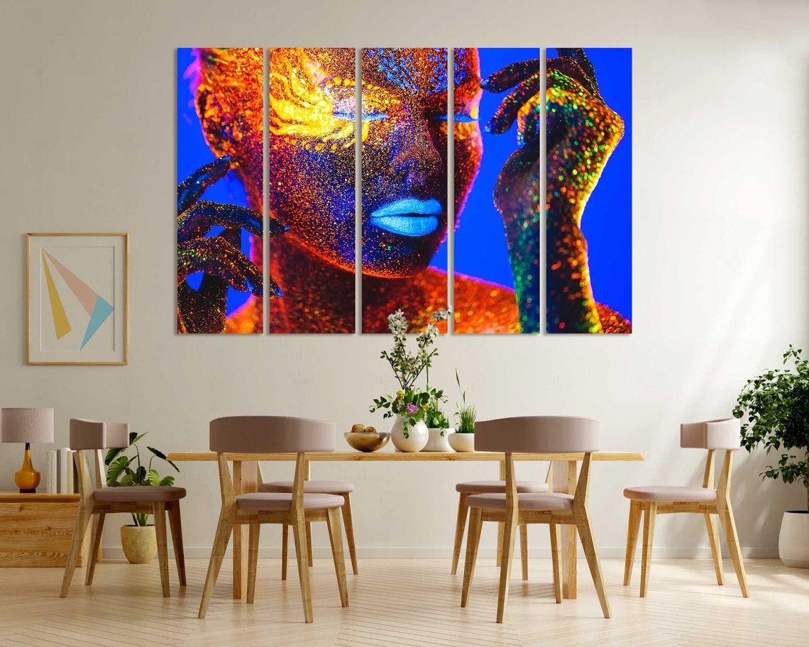 Neon UV Body Paint Woman Portrait Fluorescent Color Pop Wall Poster - Image 5