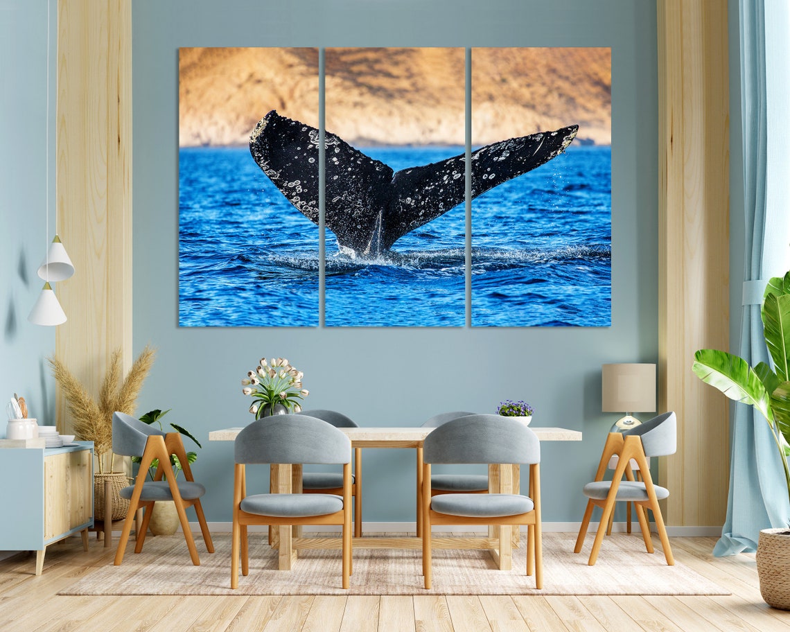 Humpback Whale Tail Flukes Breaching Blue Ocean Waves Wildlife Poster - Image 3