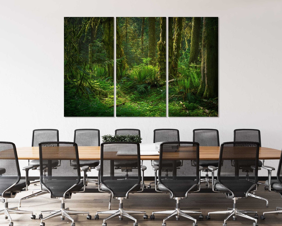 Lush Green Tropical Forest Sunlight Through Mossy Trees Wall Art - Image 4