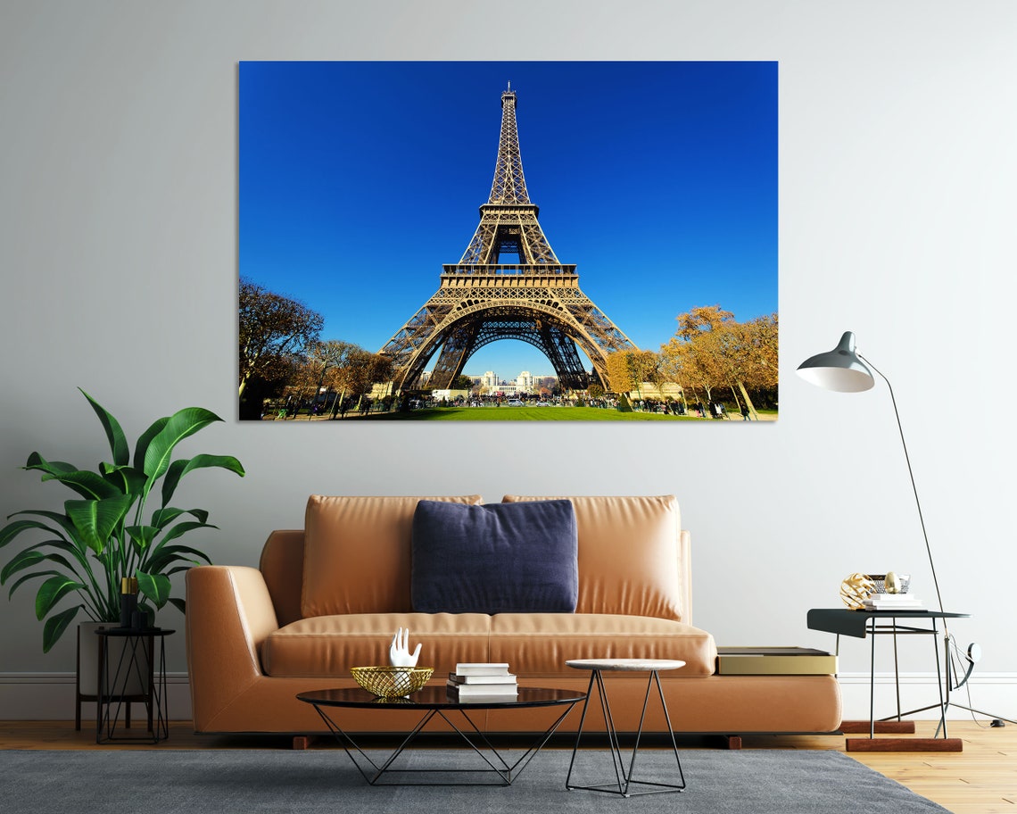 Eiffel Tower Paris Blue Sky Landmark View Autumn Day Travel Poster