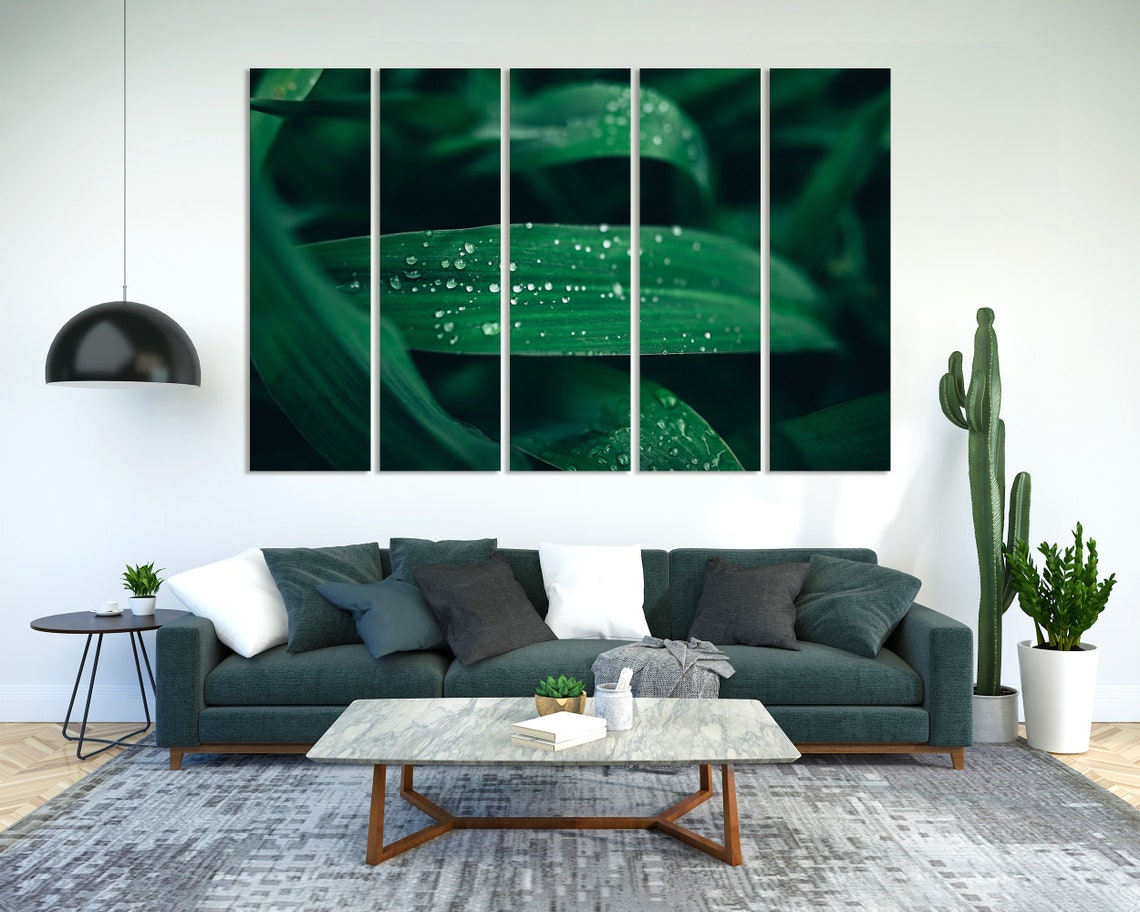 Morning Dew Drops on Green Leaves Fresh Botanical Macro Nature Poster - Image 2