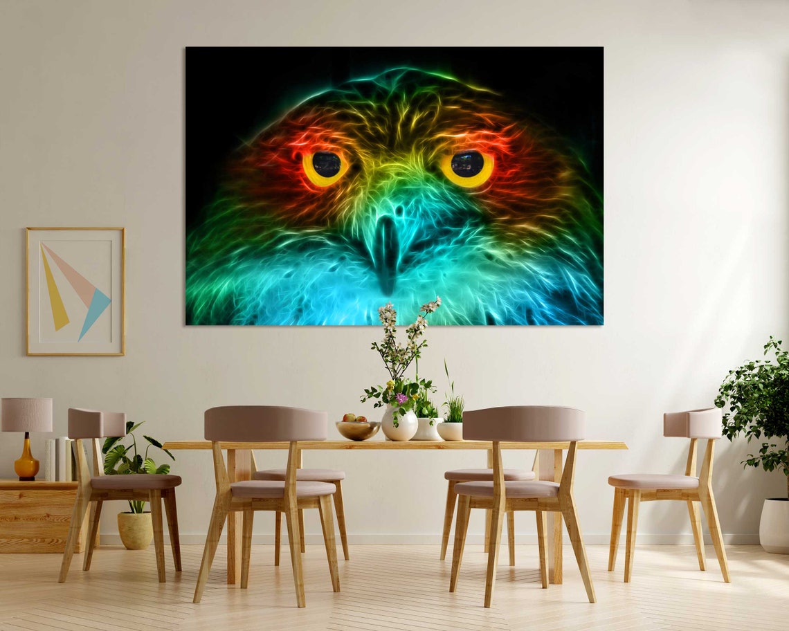 Colorful Fractal Owl Face Abstract Neon Eyes Bird Wall Art Poster - Image 6