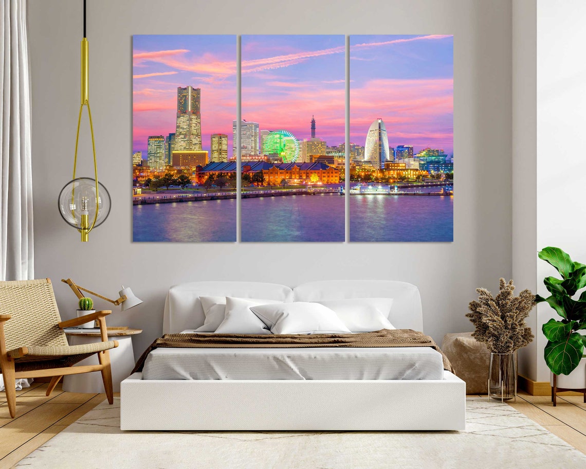 Yokohama City Skyline At Sunset Print Sets Yokohama City In Japan Picture For Wall Japan Cityscape Art For Decor Japan Print Art - Image 6