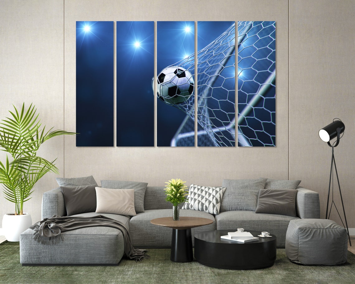 Soccer Ball Hitting Goal Net Night Stadium Lights Sports Action Poster - Image 8