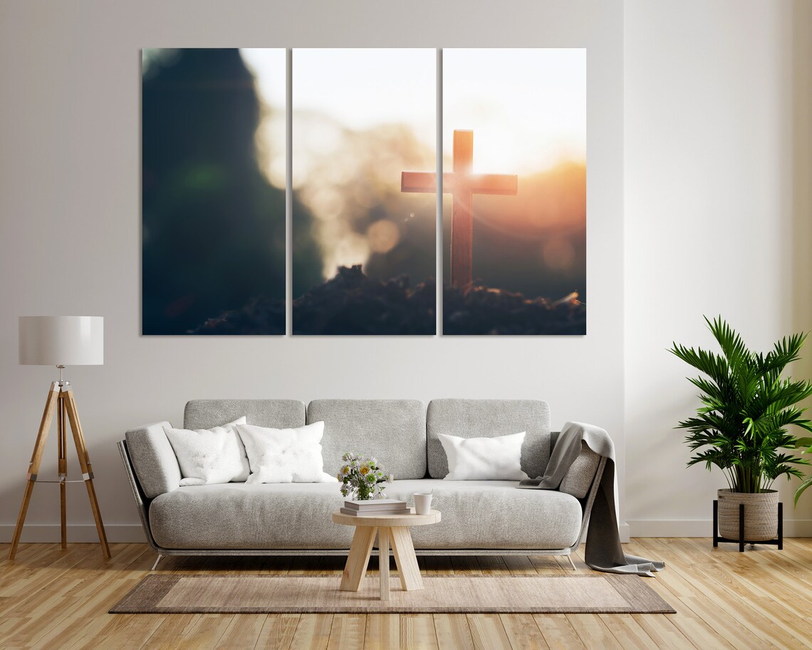 Wooden Cross Silhouette In Golden Sunrise Light Rays Spiritual Poster - Image 3