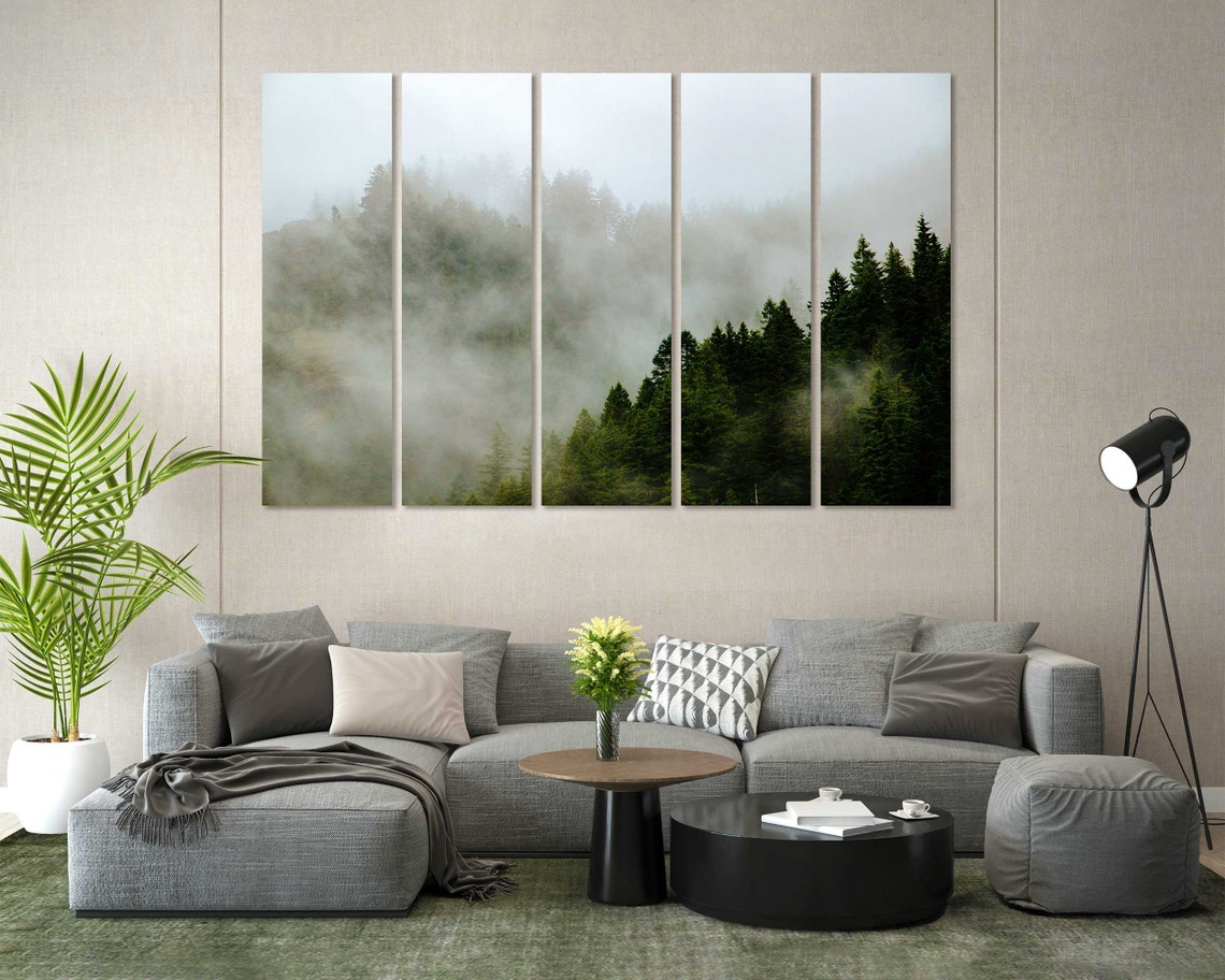 Misty Evergreen Forest In Fog Triptych Moody Pine Trees Wall Poster - Image 6