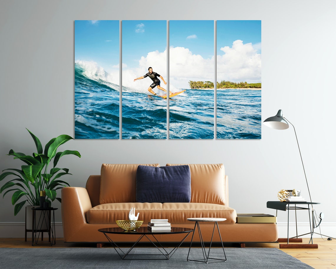 Surfer Riding Ocean Wave Sunny Blue Day Coastal Surfing Art Poster - Image 7