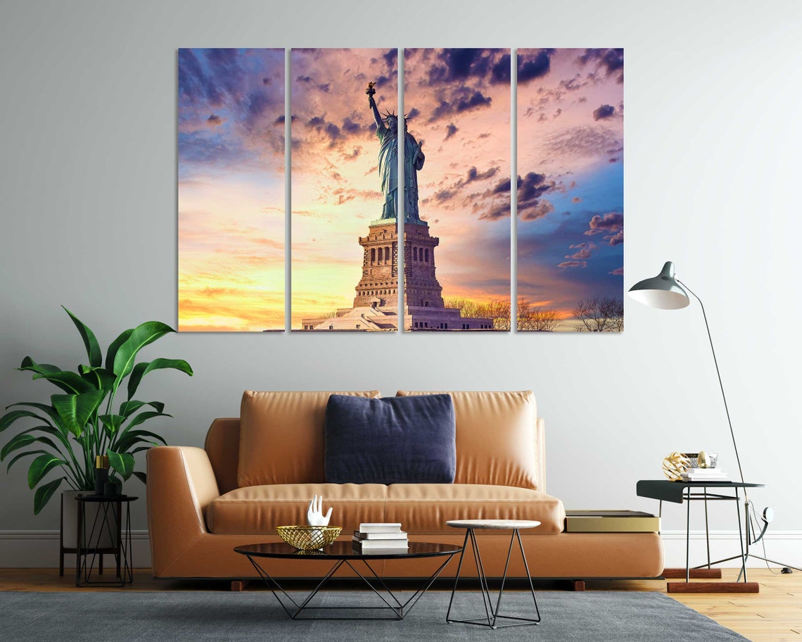 Statue of Liberty New York Sunset Sky Triptych Travel Poster - Image 7