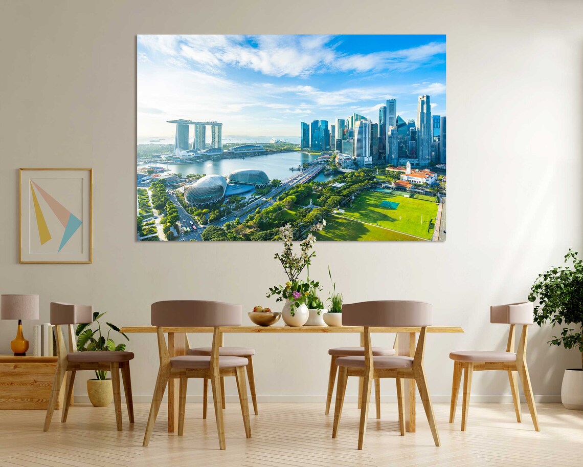 Singapore Skyline Marina Bay Daytime Aerial Cityscape Travel Poster