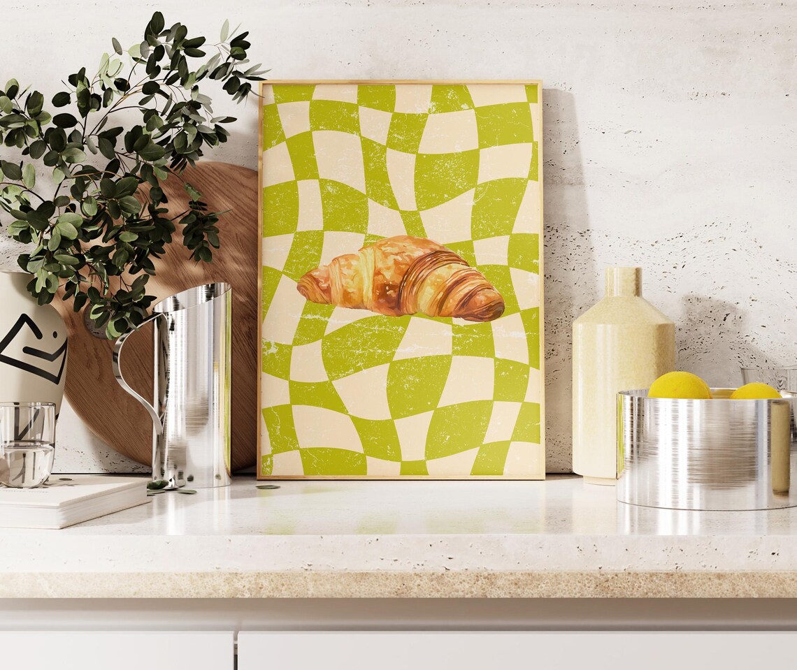Croissant Cute Kitchen Wall Art Print Aesthetic Kitchen Decor Trendy Kitchen Wall Art Pastry Print Kitchen Wall Art Home Decor Green - Image 4