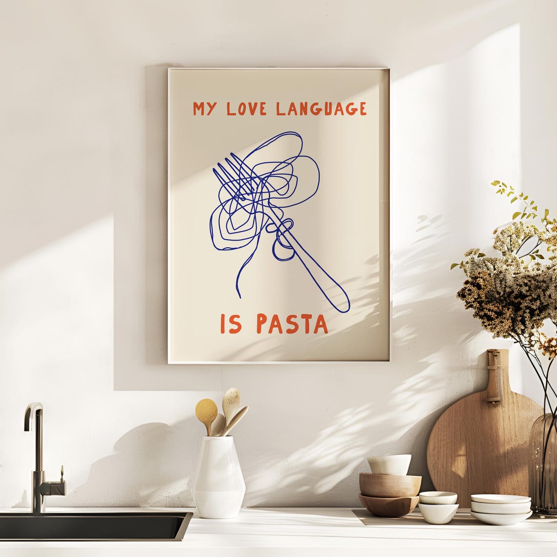 My Love Language Is Pasta Scribble Fork Doodle Kitchen Poster