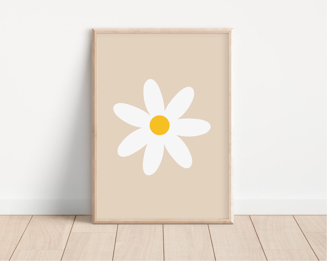 Large Daisy Flower Beige Nursery Botanical Minimalist Poster - Image 3