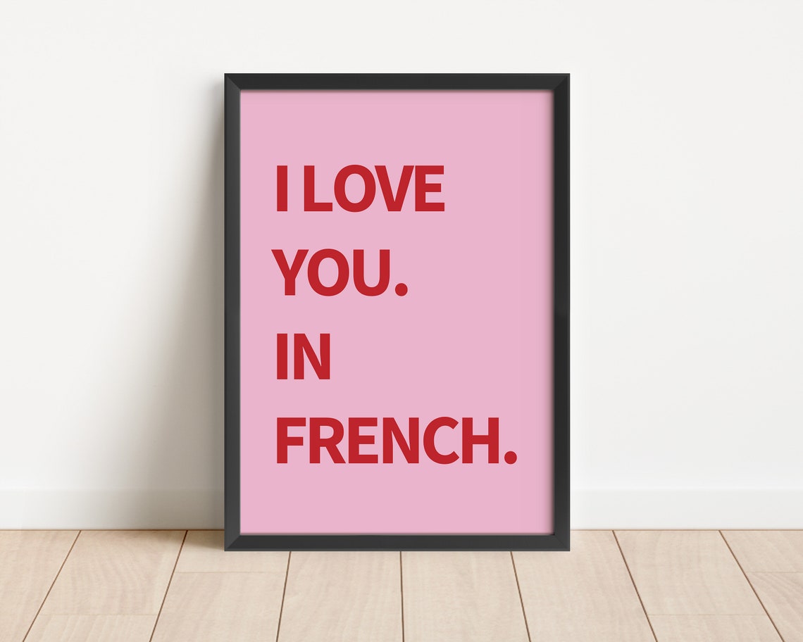 I Love You In French Bold Red Pink Romantic Typography Poster - Image 3