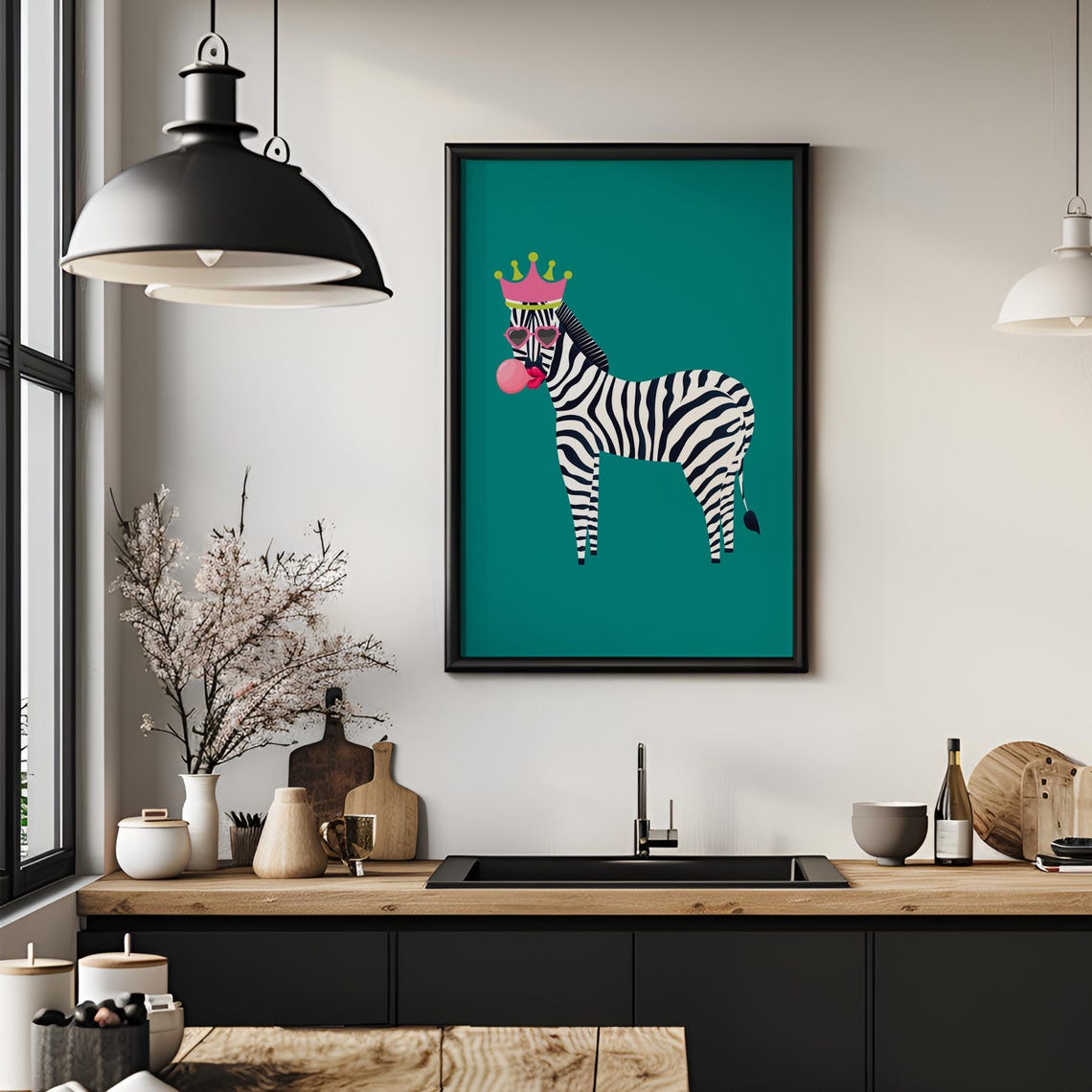 Zebra With Crown Heart Sunglasses Bubblegum Queen Pop Animal Poster