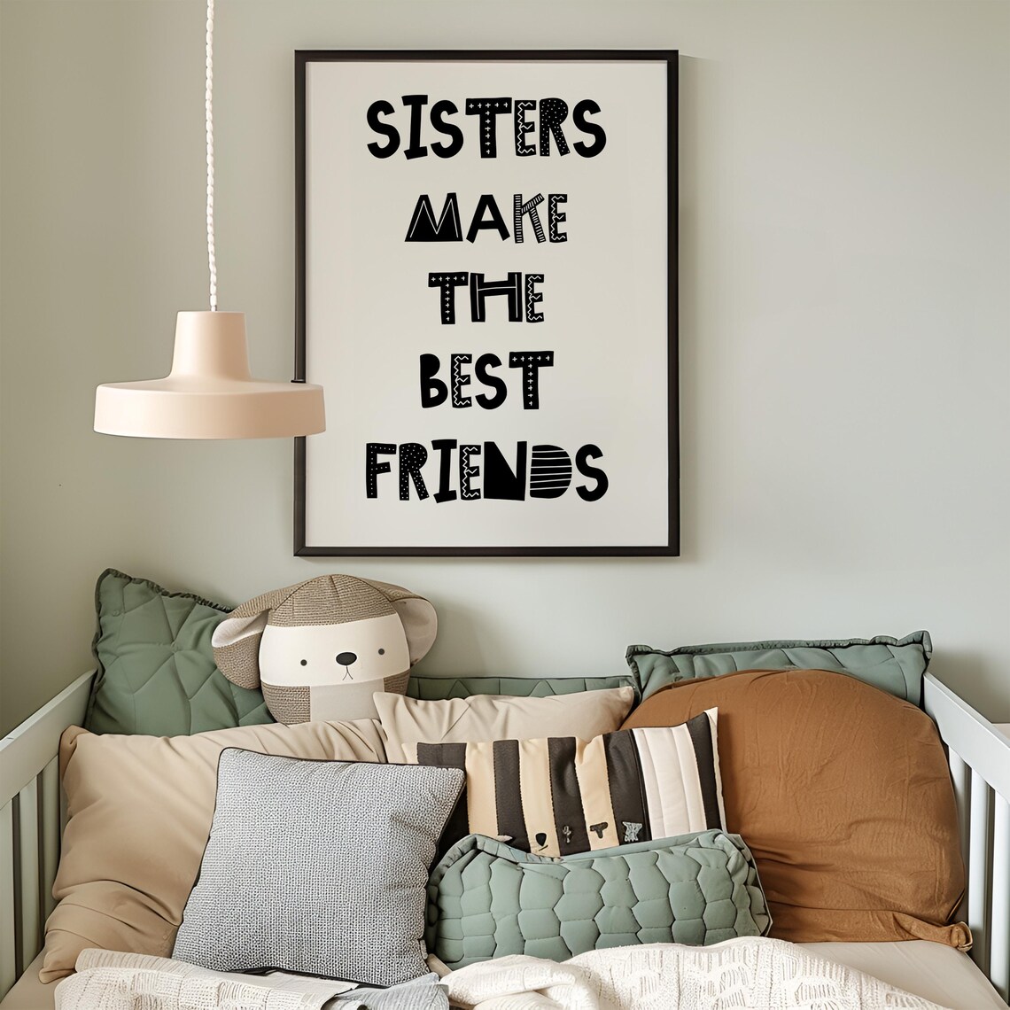 Sisters Make The Best Friends Poster Playful Lettering Girls Bedroom