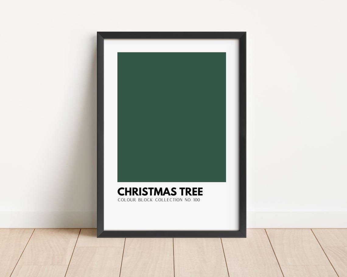 Minimalist Deep Green Christmas Tree Colour Block No 100 Print - Image 3