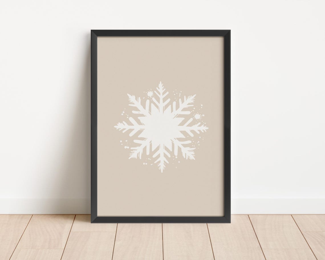 White Snowflake On Beige Minimalist Scandinavian Winter Poster - Image 3