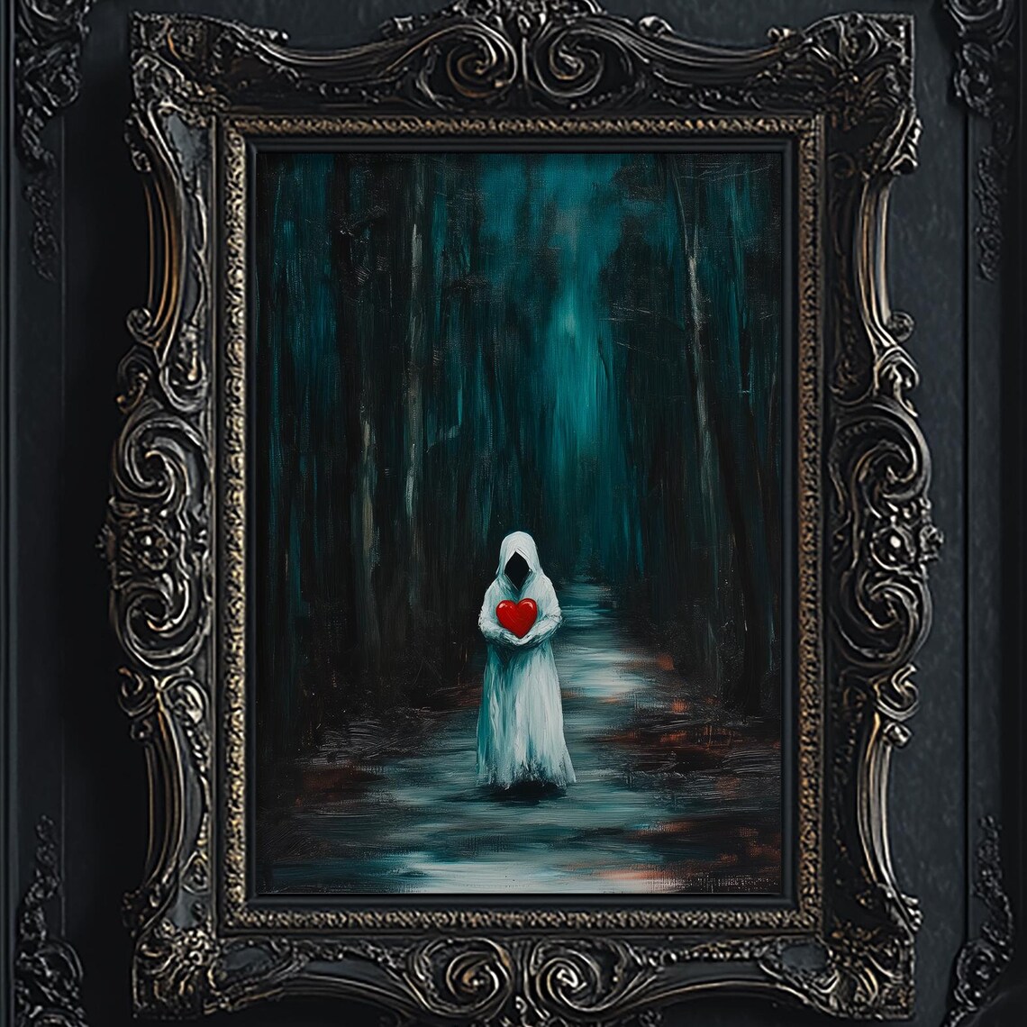 Ghost Holding a Heart, Gothic Vintage Poster Print