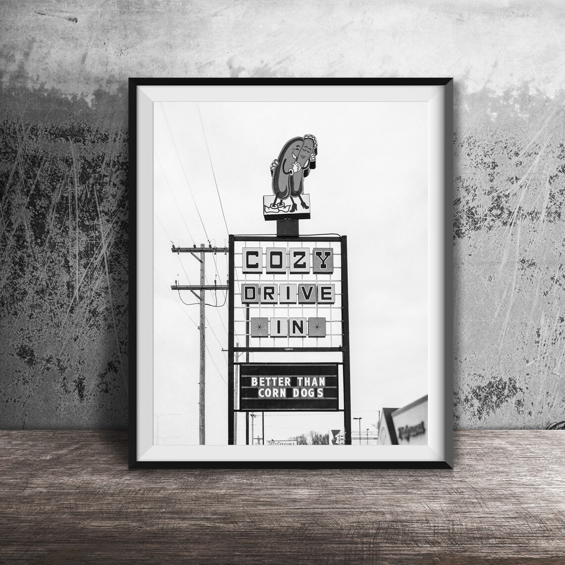 Cozy Drive In Vintage Sign With Hot Dog Mascots And Slogan Poster - Image 2