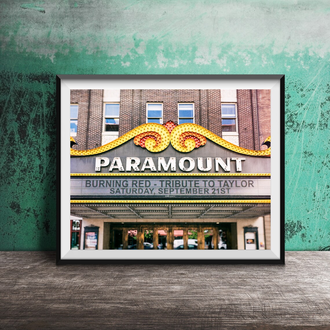 Paramount Theatre Marquee Burning Red Tribute to Taylor Poster