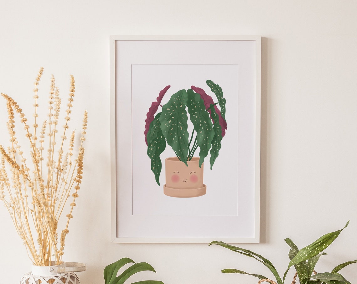 Polka Dot Begonia With Serene Smile Cute Kawaii Plant Art Print - Image 2