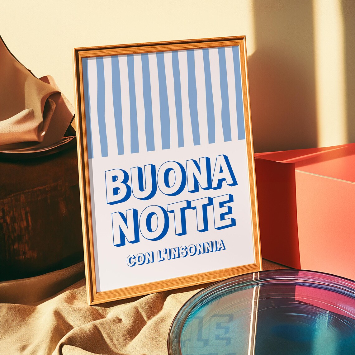 Buona Notte Con Linsonnia Funny Blue Stripe Italian Humor Poster