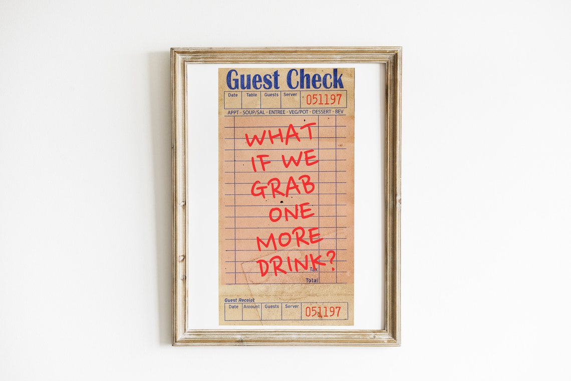 Guest Check Poster, Trendy Retro Bar Cart Art Print