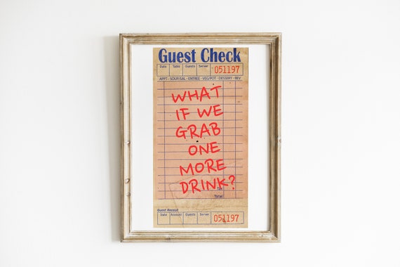 Guest Check Poster, Trendy Retro Bar Cart Art Print