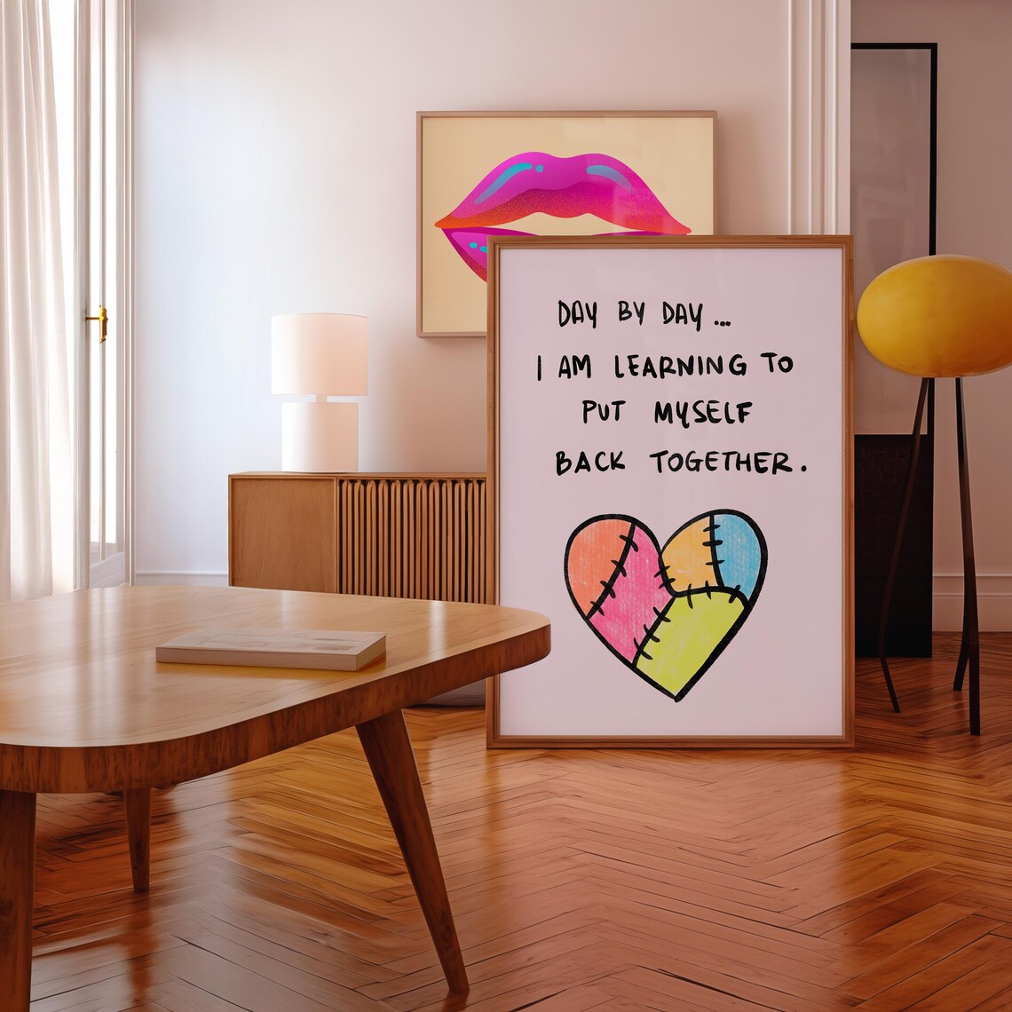 Day By Day Mended Patchwork Heart Healing Self Care Quote Poster - Image 2