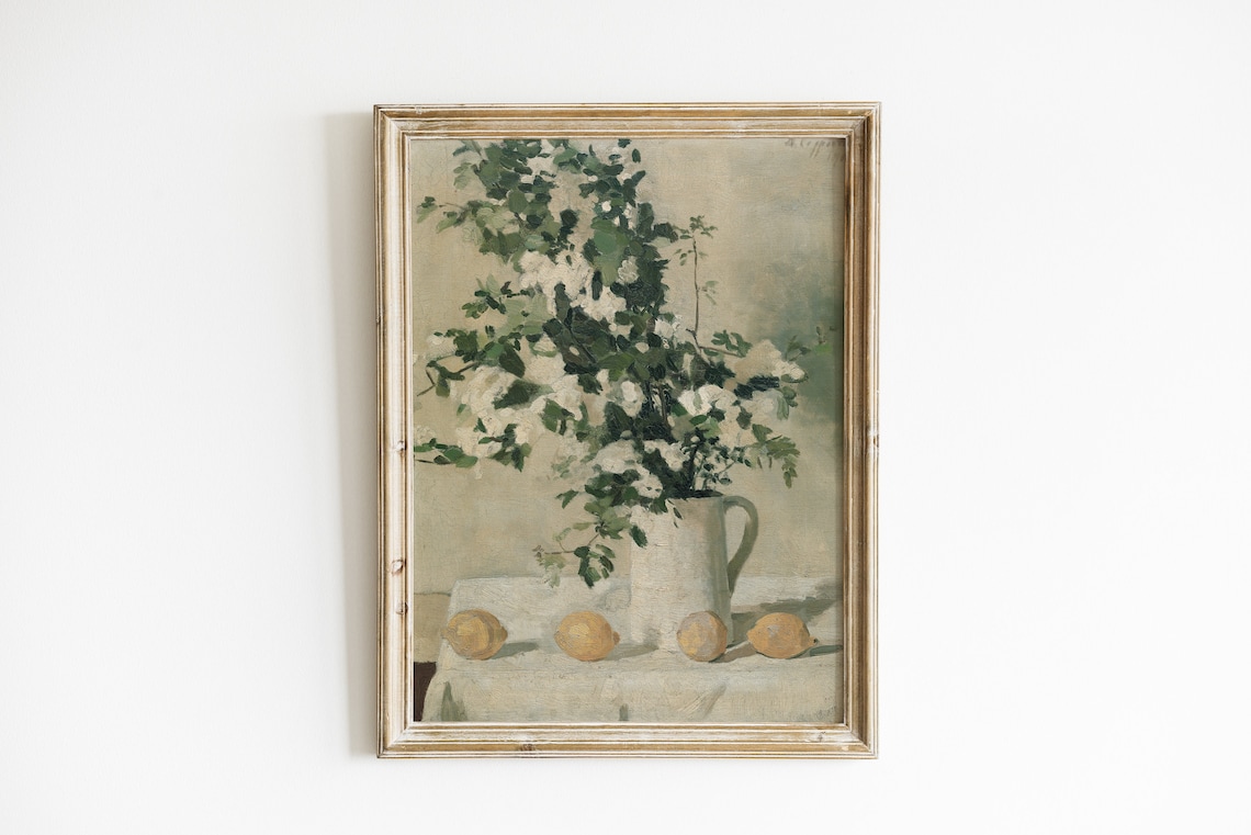 Vintage Farmhouse Kitchen Decor Still Life Oil Painting, Art Print