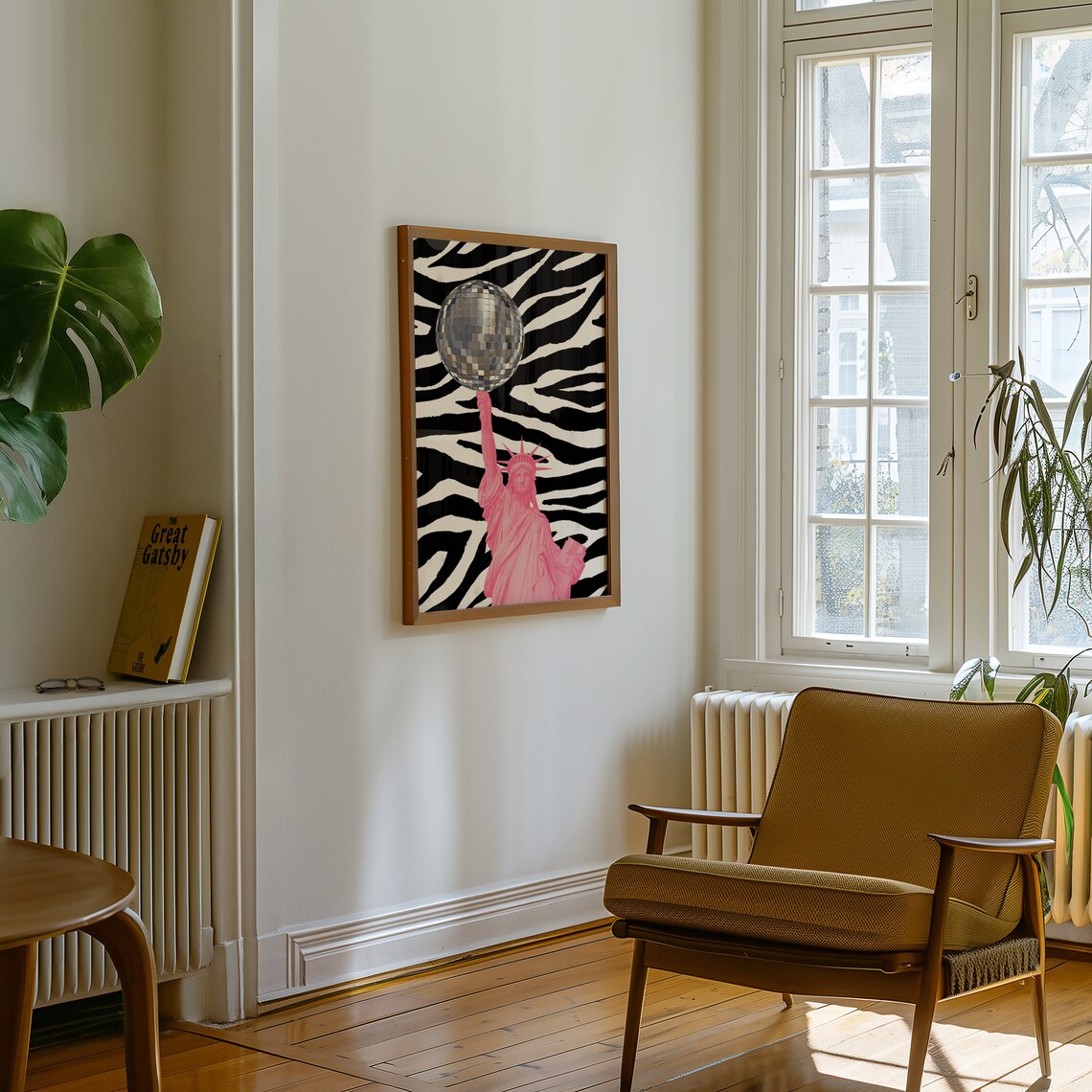 Pink Statue Of Liberty Disco Ball Zebra Funky Pop Art Poster - Image 2