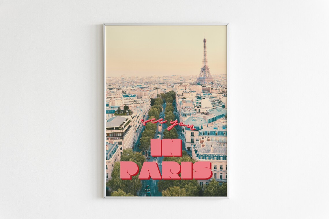 Paris Skyline Travel Poster, Modern Pink